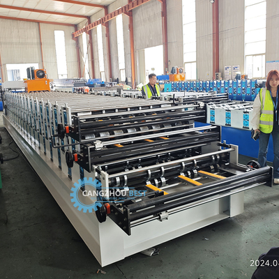PLC Kontrolü Hidrolik Kesme Tr4 Tr5 Peru için üç katmanlı dalgalanmış çatı levhası makinesi