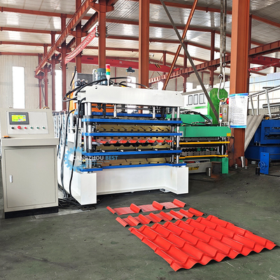 PLC Kontrolü Hidrolik Kesme Tr4 Tr5 Peru için üç katmanlı dalgalanmış çatı levhası makinesi