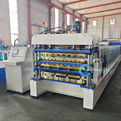 PLC Kontrolü Hidrolik Kesme Tr4 Tr5 Peru için üç katmanlı dalgalanmış çatı levhası makinesi