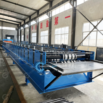Galvanizli Uçan Kesiciler Durmaksızın 20m/min Decking Floor Steel Sheet Roll Forming Machine