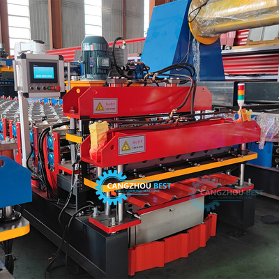 Renkli Çelik PLC Kontrolü Çift Katmanlı Çatı Yaprakları Bambu Kelepçesi Rulo Formasyon Makinesi