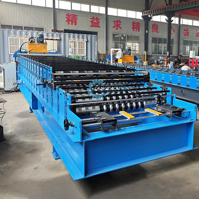 Hidrolik Kesme 5.5kw Galvanizli Çelik Çift Katmanlı Çatı Paneli Profil Rulo Yapım Makinesi