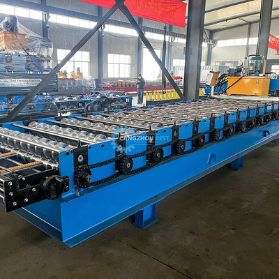 PLC Kontrolü Renk Profili Çatı Plakası Rulo Yapım Makinesi Rusya Delek Kutusu iletim