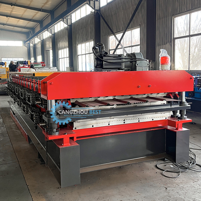 Otomatik olarak PLC Kontrol Çelik Profil Çift Katman Çatı Yaprak Rulo Formasyon Makinesi