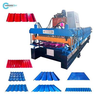 Çatı ve duvar panelleri için çift katmanlı rulo şekillendirme makinesi Çok Fonksiyonlu Çift Katmanlı Renkli Çelik Şekillendirme Makinesi